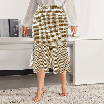 Woochic jupe grande taille à pois carreaux taille haute kaqi 1XL